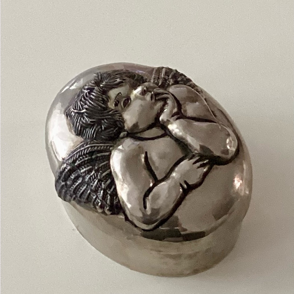 Godinger musicalSilver Plated Jewelr Ring Bearer Trinket Charm Box Baby Cherub